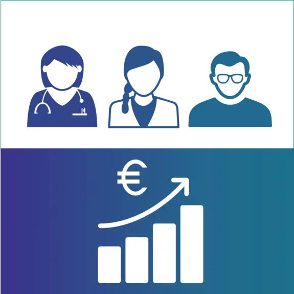 Grafik zeigt drei Personen. Unter ihnen ein Symbol für zunehmenden Gewinn. 
