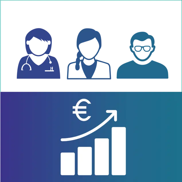 Grafik zeigt drei Personen. Unter ihnen ein Symbol für zunehmenden Gewinn. 