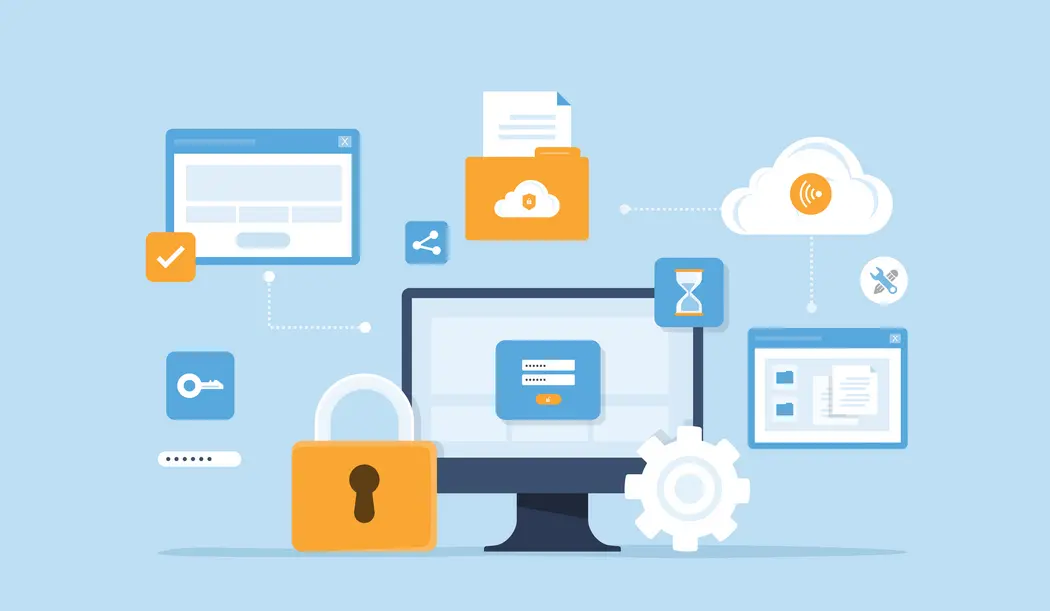 Ein PC und Schloss symbolisieren das Thema Cybersicherheit