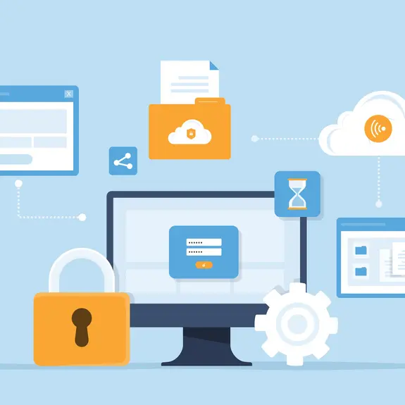 Ein PC und Schloss symbolisieren das Thema Cybersicherheit
