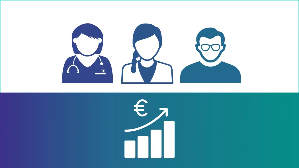 Grafik zeigt drei Personen. Unter ihnen ein Symbol für zunehmenden Gewinn. 