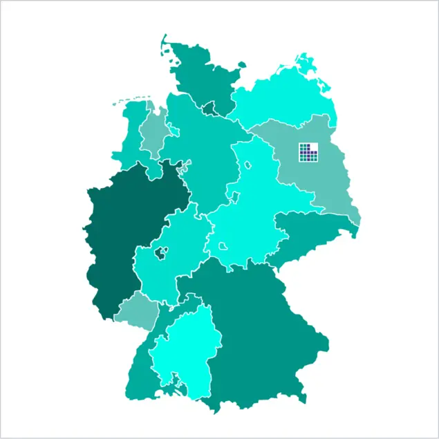 Karte der Bundesrepublik Deutschland in verschiedenen Türkistönen eingefärbt. 
