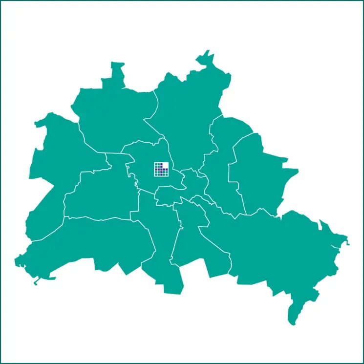 Eine grüne Karte der Stadt Berlin. 