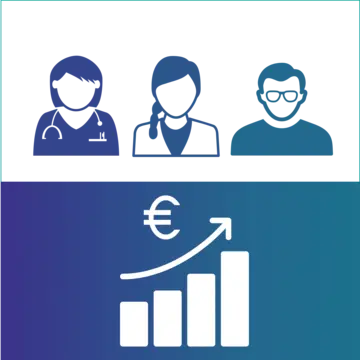Grafik zeigt drei Personen. Unter ihnen ein Symbol für zunehmenden Gewinn.
